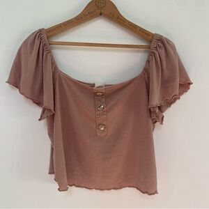 Project Social T Women's Dusty Rose Crop Top with Button Placket